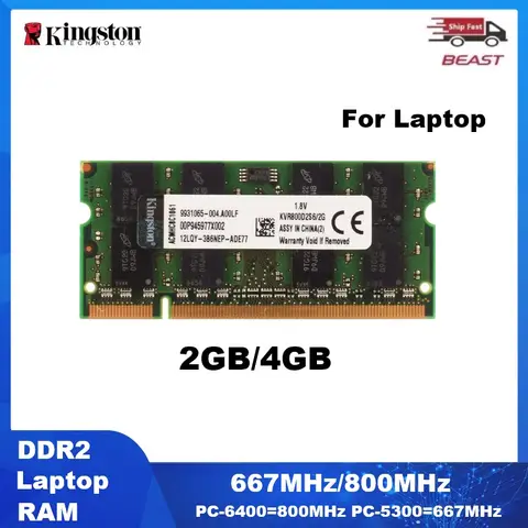 Kingston DDR2 RAM SODIMM Laptop Memory 4GB 2GB 667Mhz PC2-5300S 800MHz PC2-6400S Notebook Non ECC Unbuffered Memoria Ram 1.8V