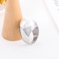 Elegant Plastic Imitation Pearl Beads Rings For Women Girl Stianless Steel Large Rings Fashion Luxury Jewelry Wedding Party Gift