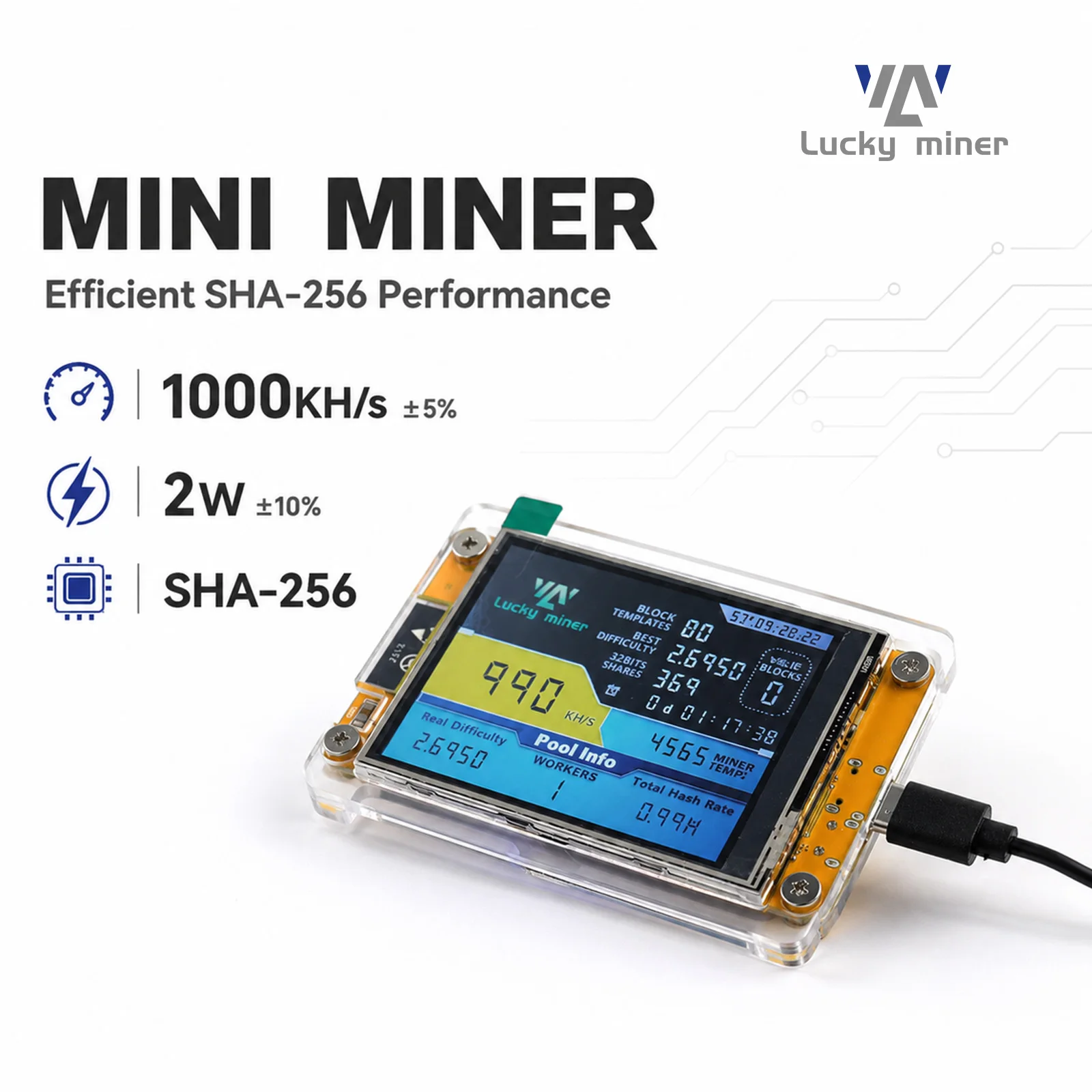 

Lucky Miner LV04 NerdMiner 1000KH/s 2W Low Power BTC Lottery Miner SHA256 Bitcoin Solo Mining Machine Home Crypto Miner