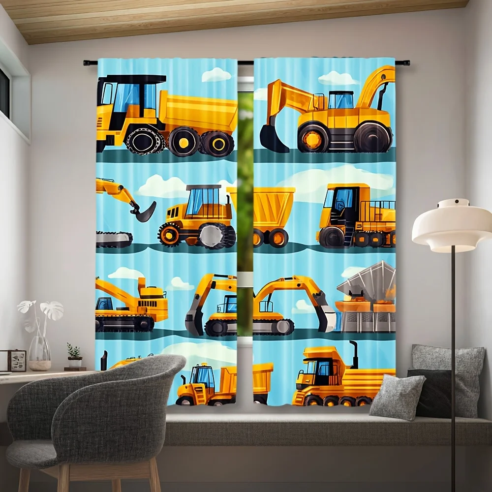Construction Vehicle Curtain Curtains for Kids Boy Room Nursery Decor Bulldozer Excavator Truck Machinery Window Drapes