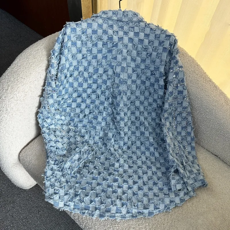 Heavy Industry New Tassel Design Denim Long Sleeves Blouse Jacket For Women's Loose Fashion Casual Top 2025 Autumn New Y2k Shirt