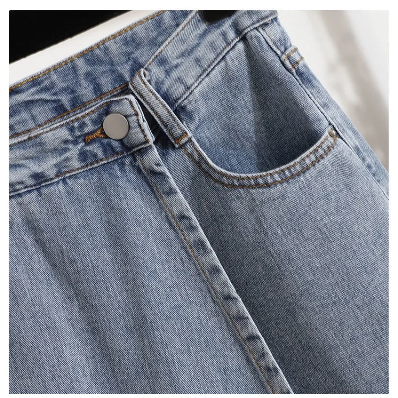 Shorts jeans de cintura alta para meninas, shorts finos de verão, uma linha, duas peças falsas, calças azuis, roupas picantes, tamanho grande, frete grátis