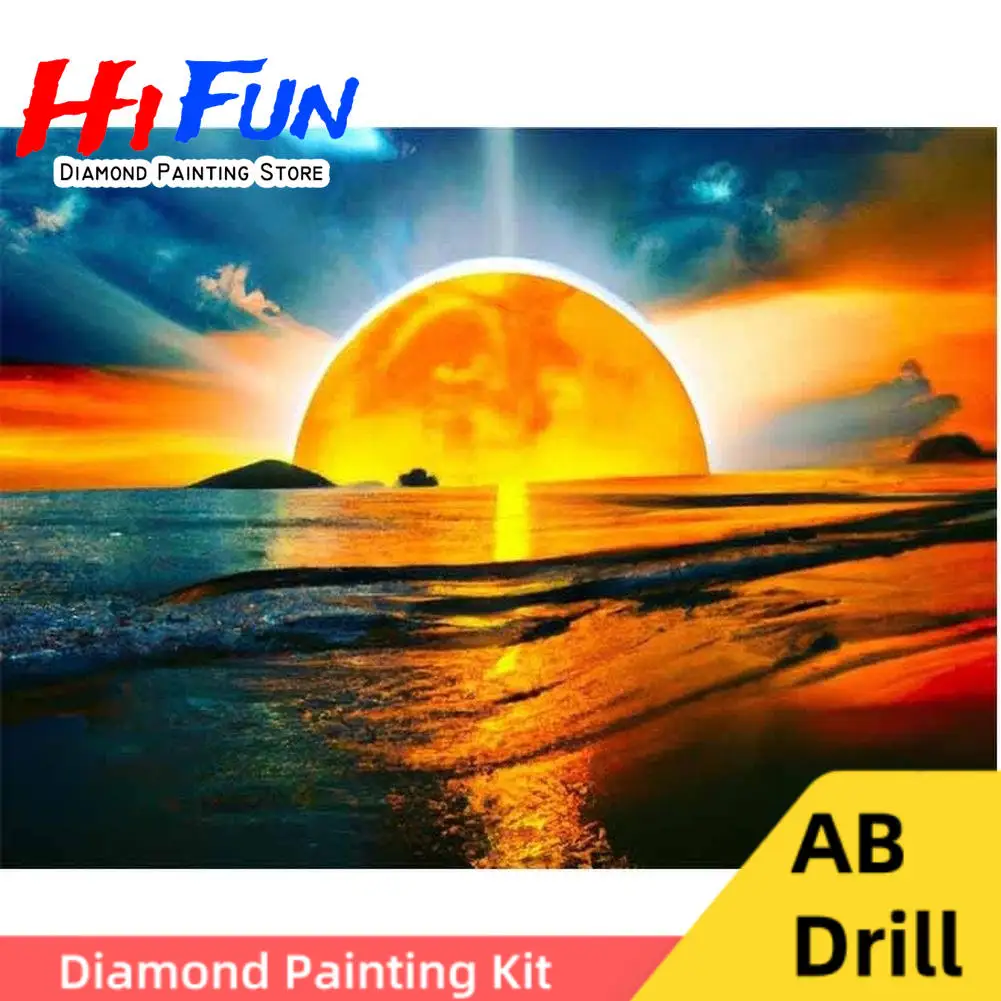 

Beach Sunrise 5d Full Diamond Painting Ocean Sunset Scenery Art AB Drills Embroidery Cross Stitch Handcraft Home Decor Kids Gift