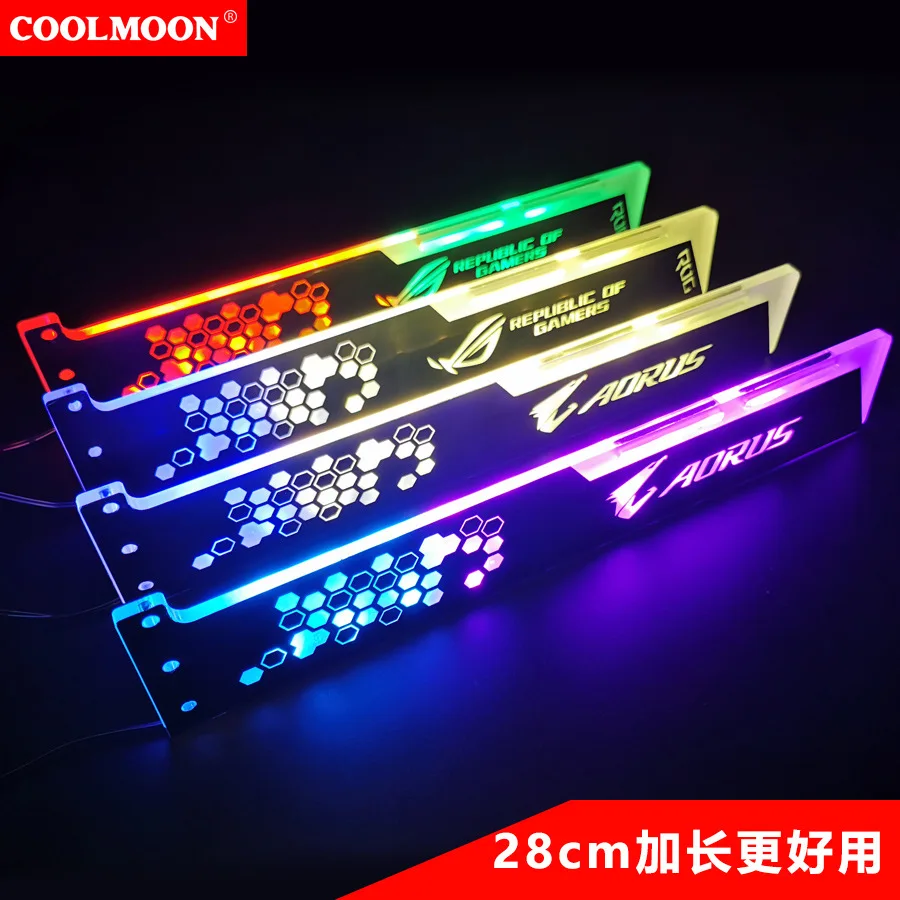 COOLMOON Molex 소형 RGB 그래픽 카드 홀더, 팬텀 컬러 변경, 아우라 싱크 확장 버전, 4 핀, 28cm x 5.5cm