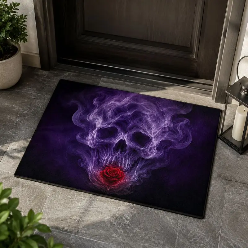 VIKAMA Purple Flame Nebula Skeleton Carpet Cyberpunk Style Entrance Hall Floor Mat Bedside Decoration Wear resistant Foot Mat view 4