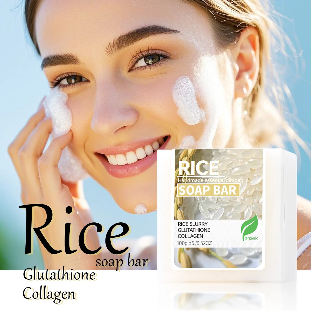 

100g A+ Rice Water Soap Handmade Soap Rice Milk Whitening Goat Milk Soap for Whitening Oil Control