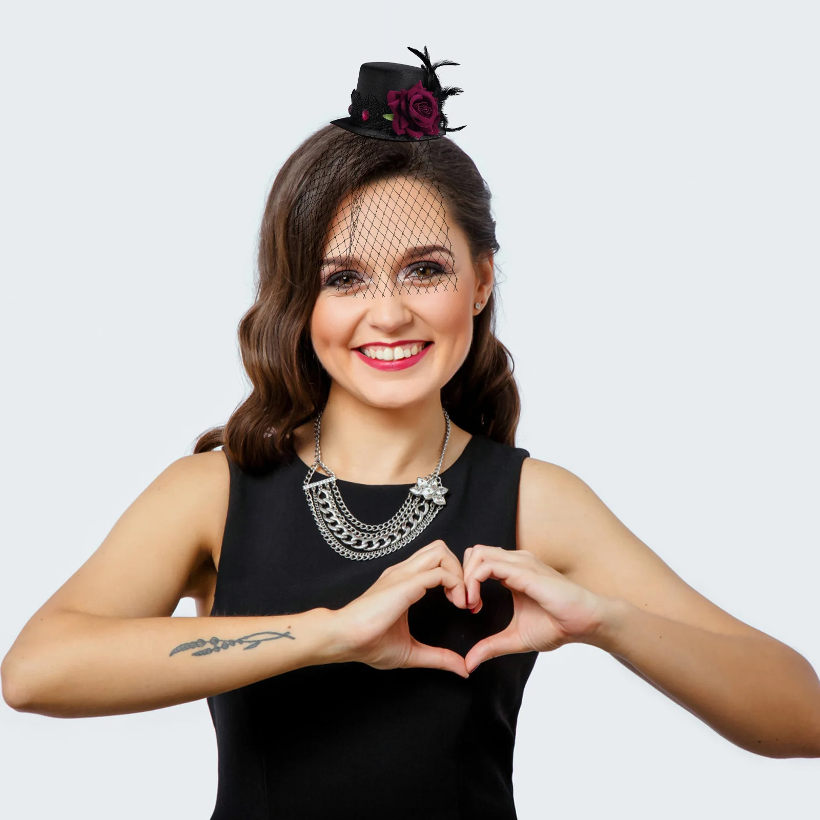 

Vintage Style Red Rose Mesh Mini Hat Hair Clip Elegant Satin Fascinator Lightweight Party Hair Ornament Rose Mesh Hat Clip