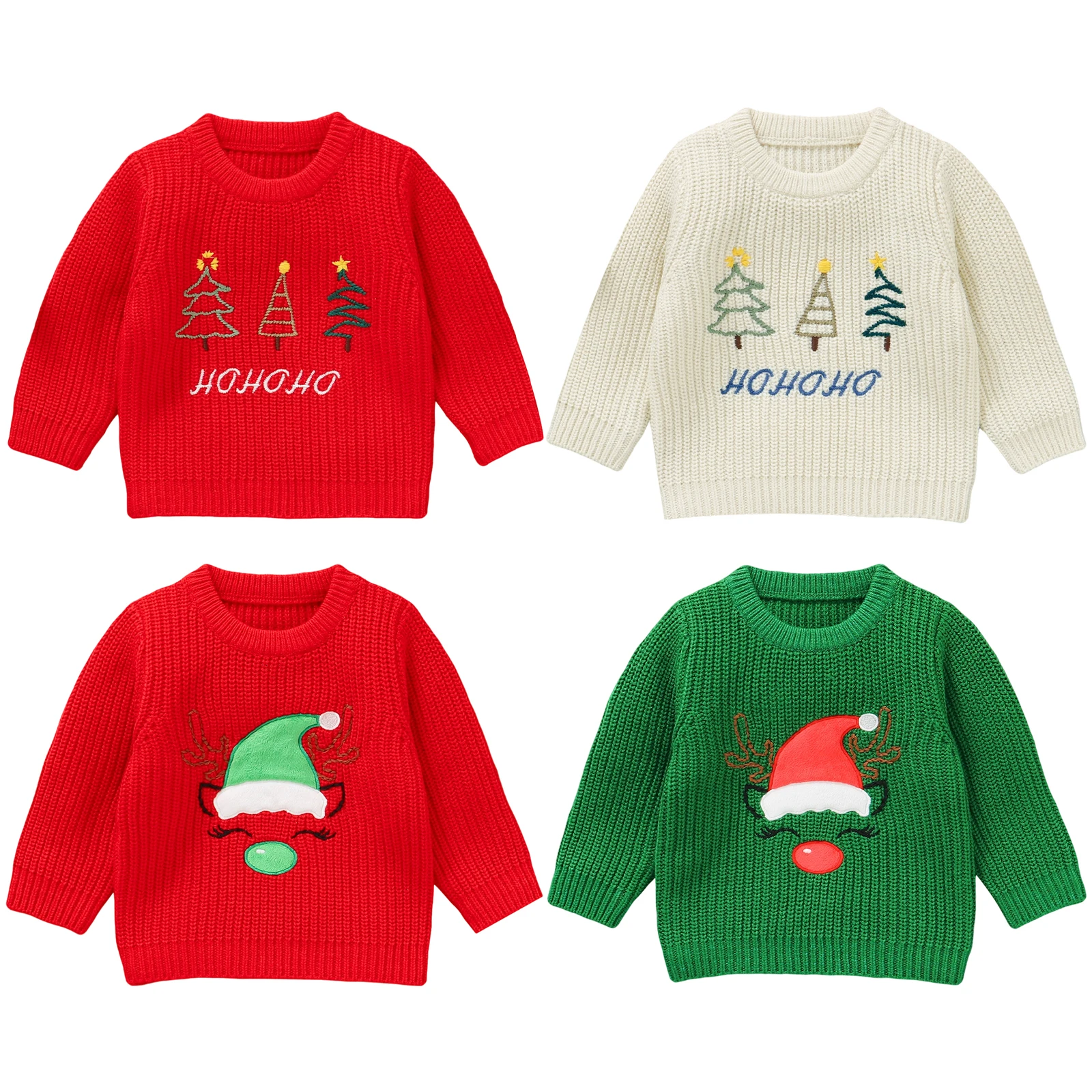 

VISgogo Christmas Sweaters for Toddler Girl Boy Christmas Tree Embroidery Crewneck Long Sleeve Knit Pullover Tops
