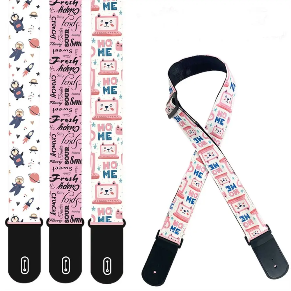 Cute Cartoon Guitar Strap Personalized Colorful Printed Electric Guitar Belt Adjustable Music Hobby Acoustic Guitar Strap