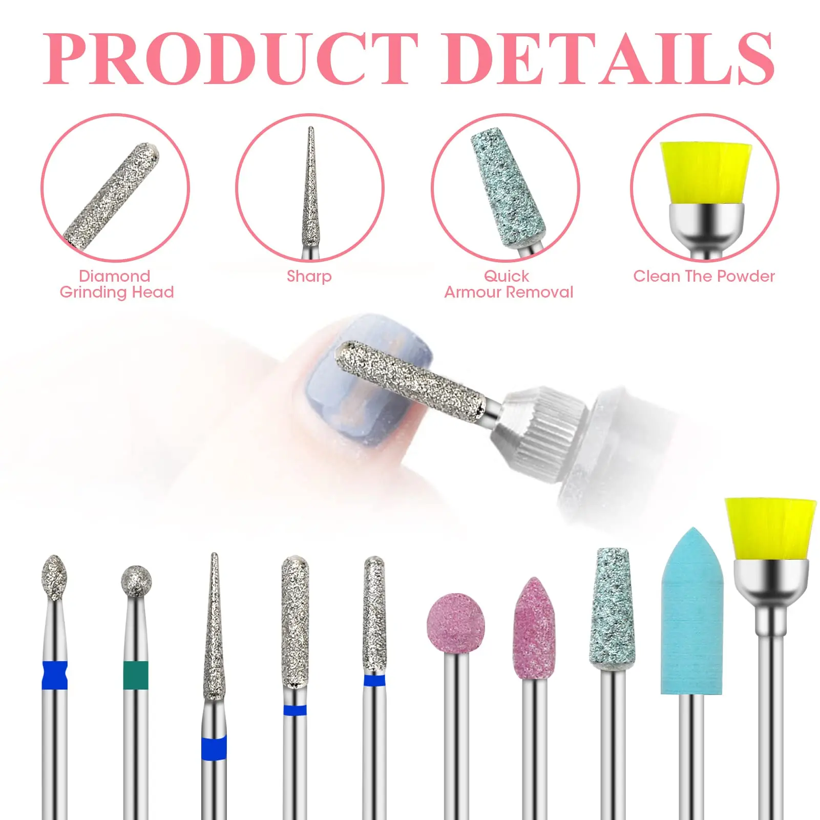 10pcs Diamond Nail Milling Cutter Set Cuticle Clean Bits Burr Accessories Nail Art Electric Manicure Drills Nail Drill