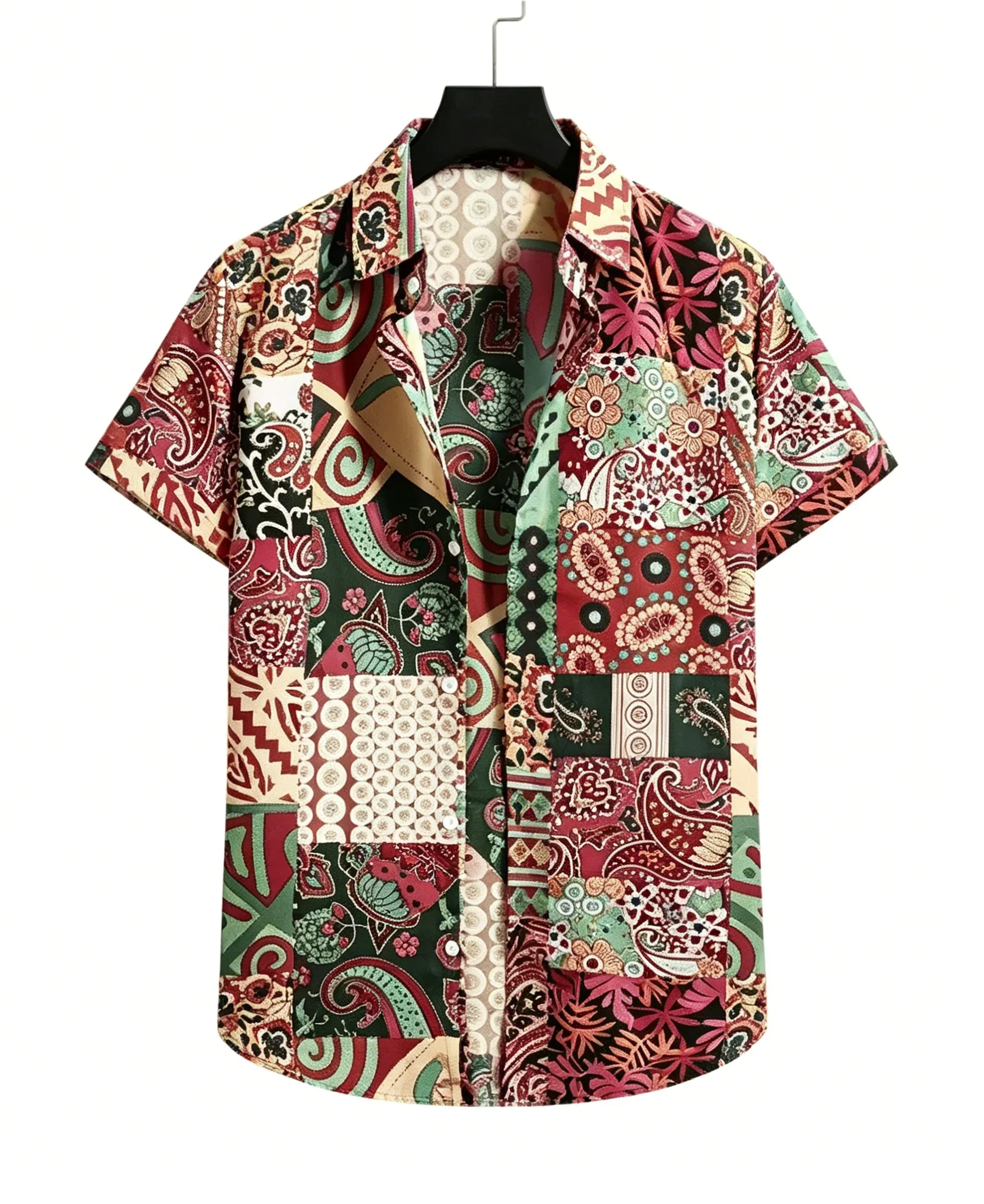 Retro Street Fashion Brand Cashew Flower Printed Shirt for Men's Summer Thin, Breathable and Loose Casual Top