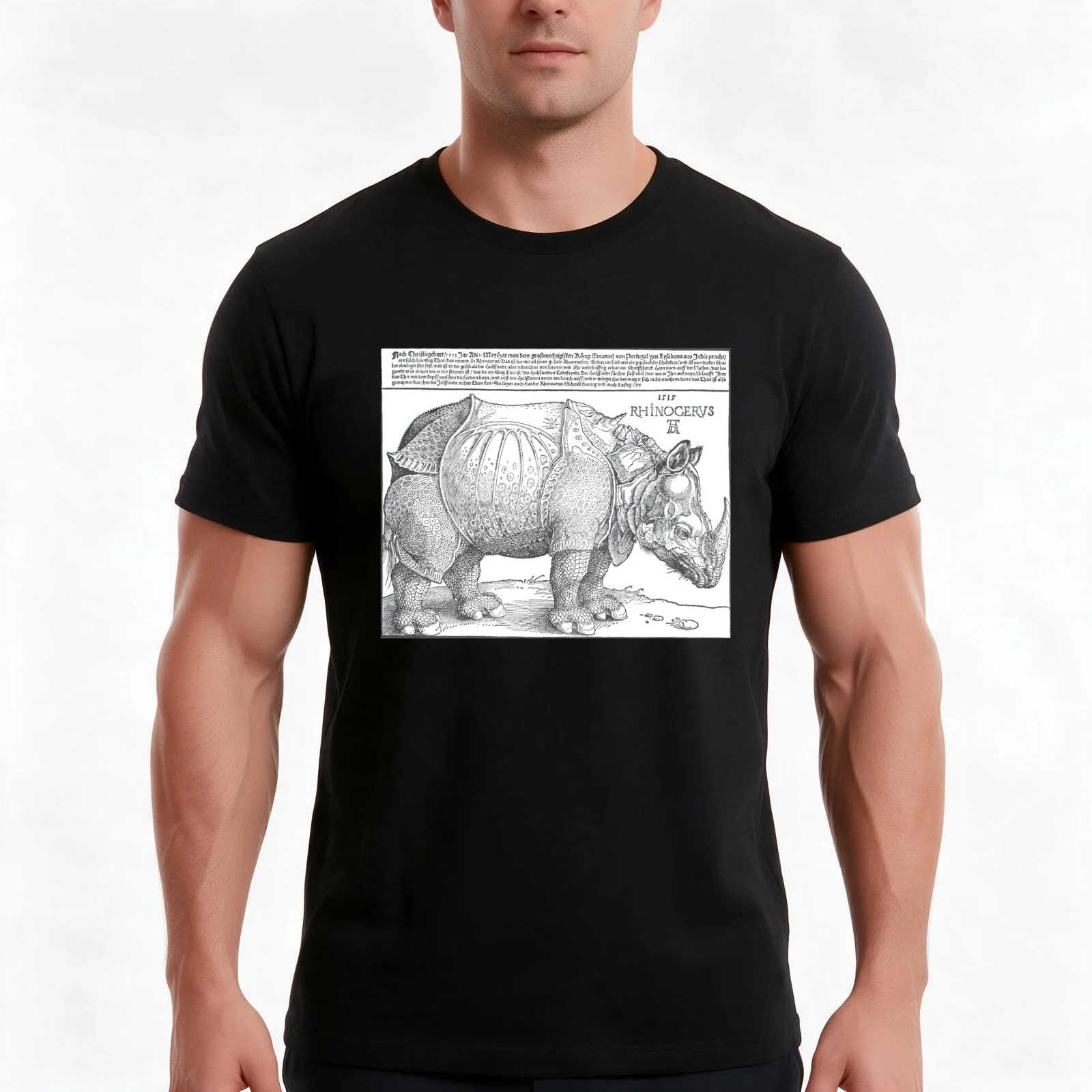 The Rhinoceros - Albrecht Durer T-Shirt Summer Casual Cotton Tee Oversized Streetwear Tops Vintage Graphic Print 100% Cotton
