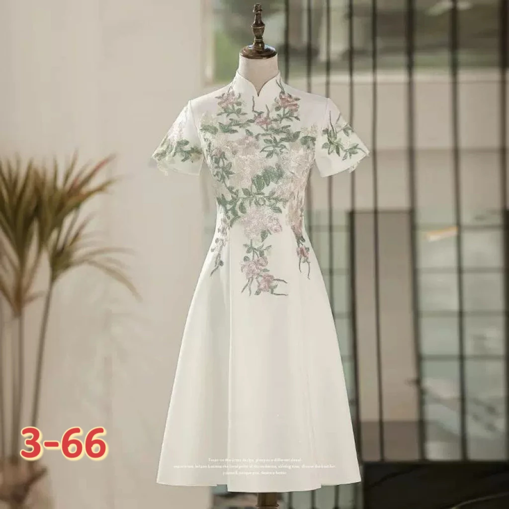 

White Chinese style improved cheongsam female high-grade temperament high-end embroidery