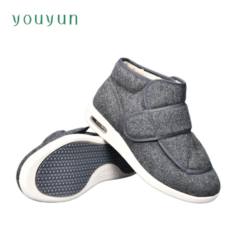 New autumn and winter velvet fabric warm elderly shoes velcro woolen home anti slip middle-aged and elderly rehabilitation shoes