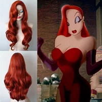 Pelucas onduladas rojas de cobre para mujer Jessica Rabbit Peluca de pelo largo y rizado para mujer