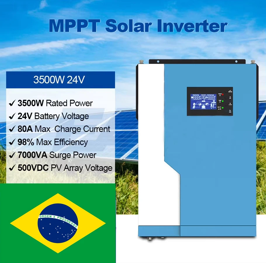 Inversor Solar Híbrido MPPT 3.5KW 3500W 3000W 3KW 24V para 220V 230V com função de conexão em paralelo, funciona sem baterias