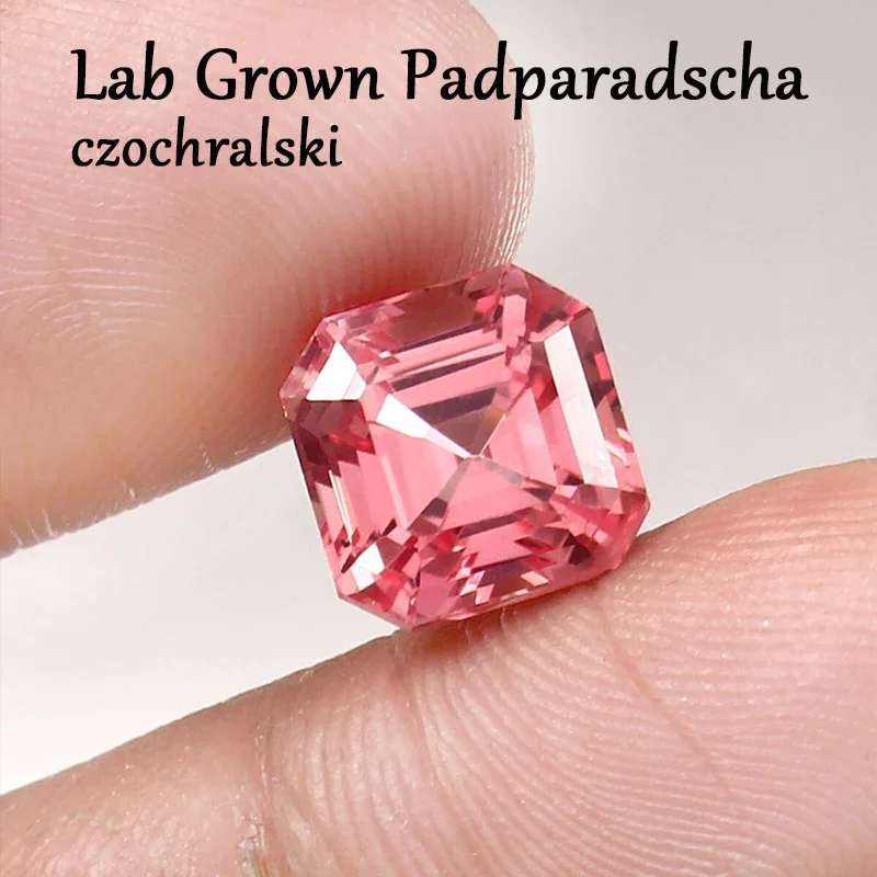 New Padparadscha Color Sapphire Asscher Cut Lab Grown  Loose Gemstone With AGL Certificate Charms for Jewelry Making