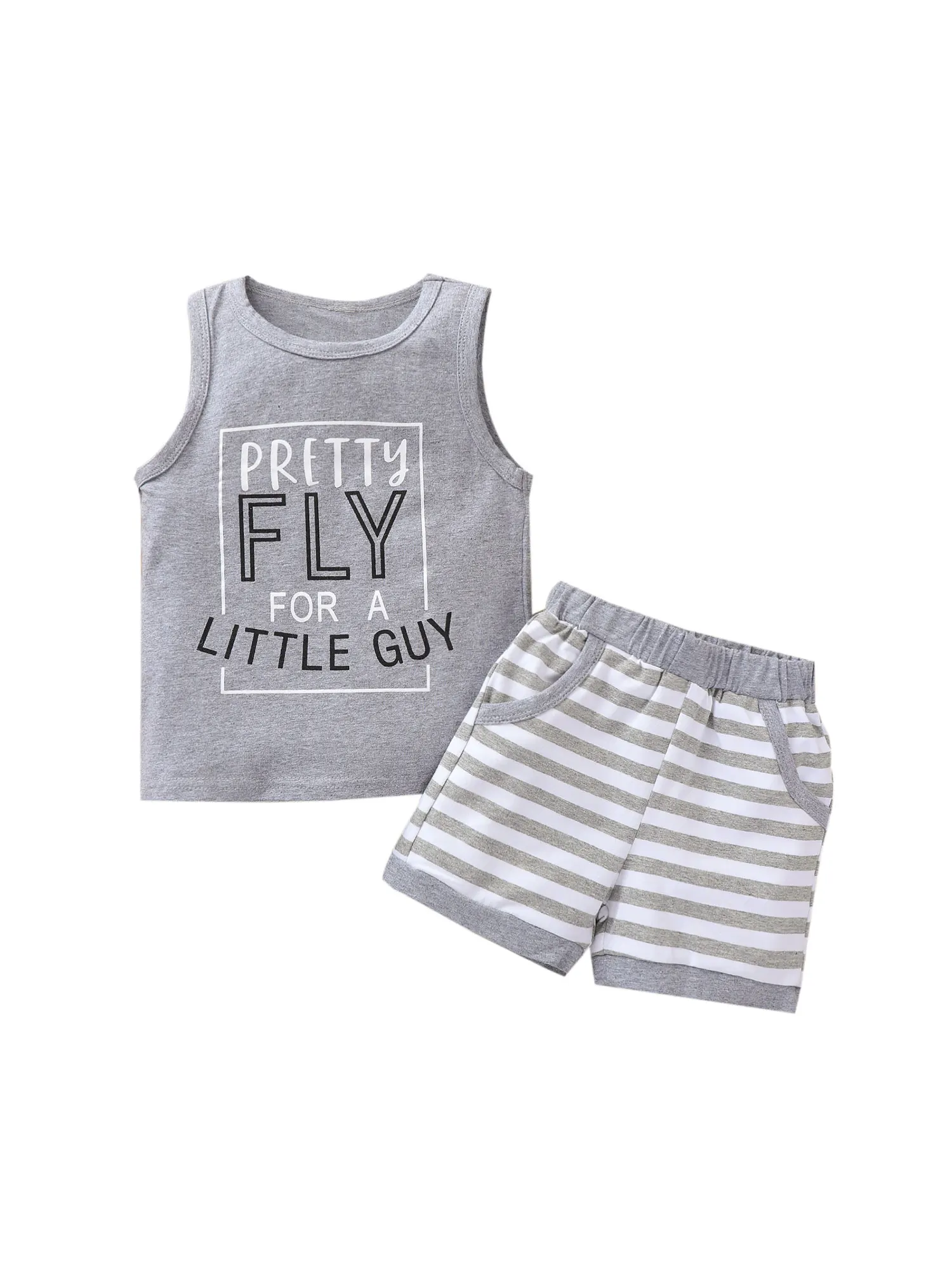 

Детский модный комплект одежды из 2 предметов для маленьких мальчиков, топы без рукавов с буквенным принтом, комплект шорт в полоску