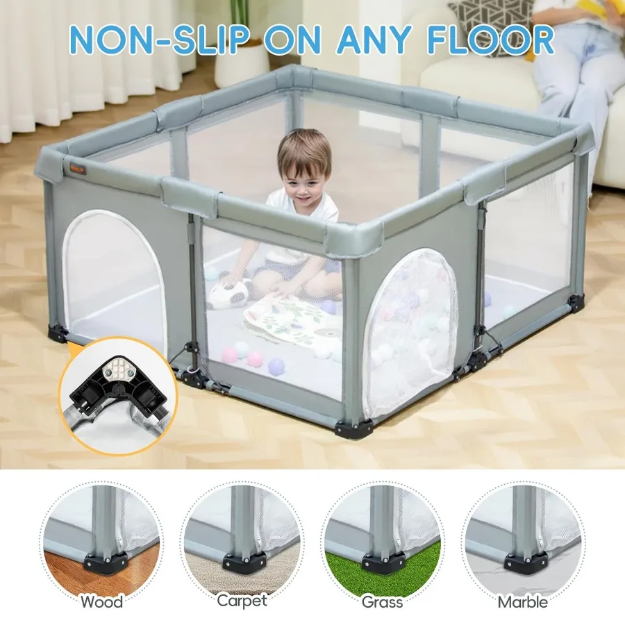 Foldable Playpen with Detachable Thicken Mat59x71 Inches Portable Playpen Collapsible Play Pen for Babies and Toddlers Indoor a