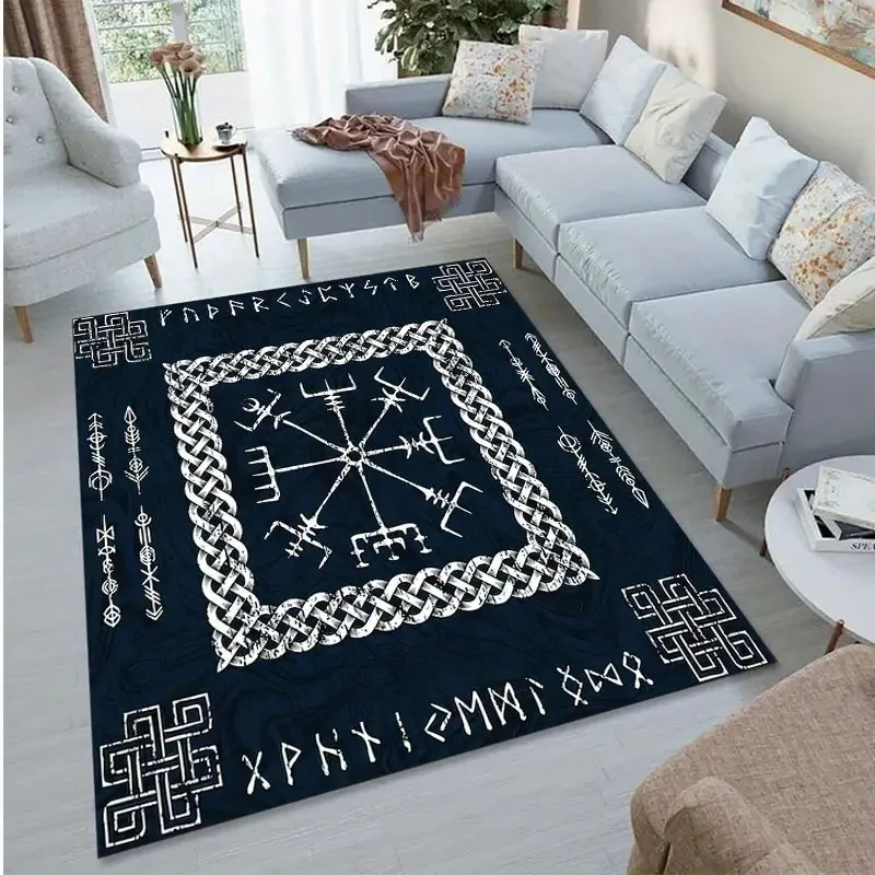 Non-Slip Carpet Nordic Mythology Viking Rune Patterned Area Rug for Living Rooms, Bedrooms, Gardens, and Outdoor Decor Floor Mat