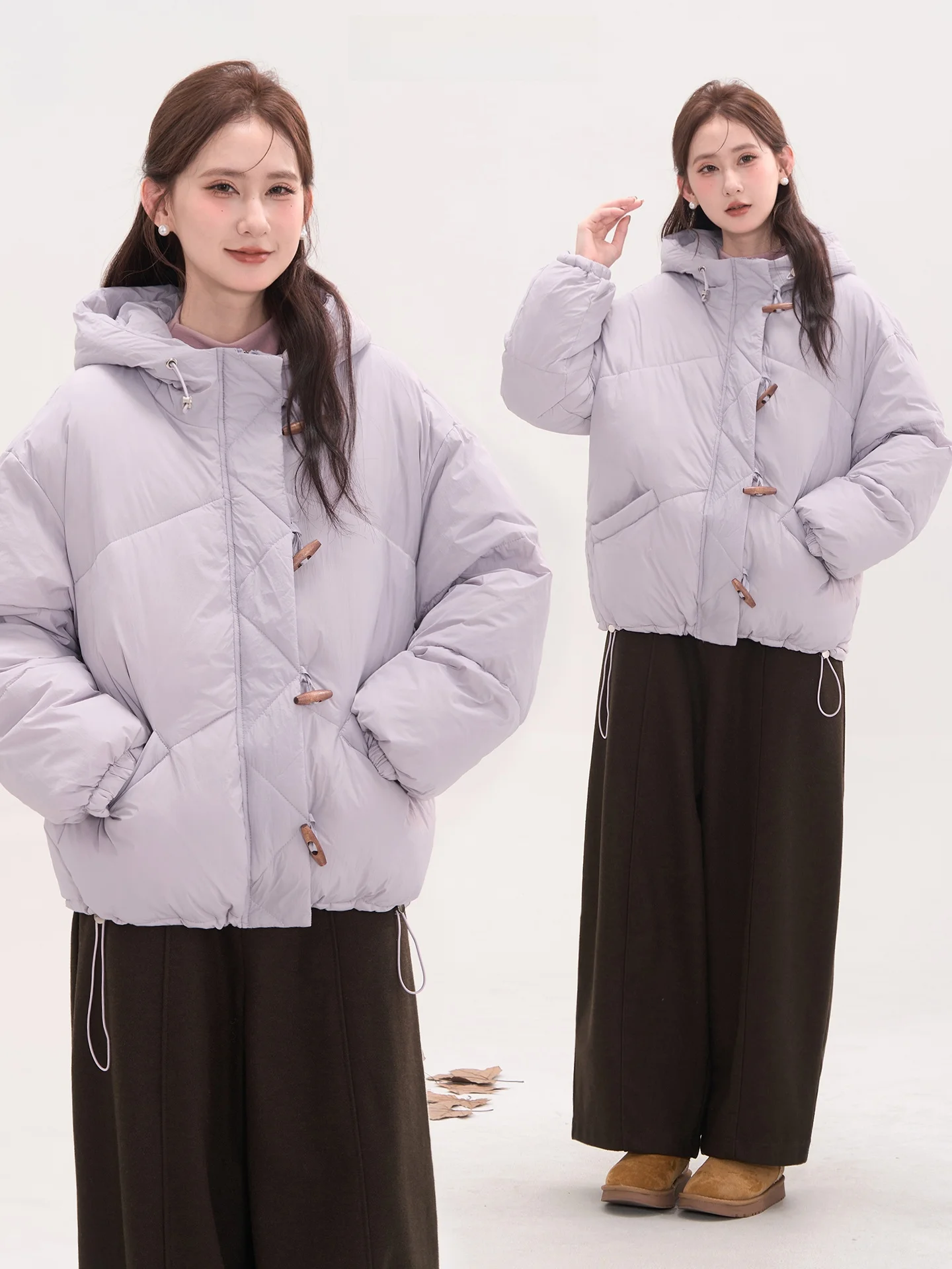 

Heme Winter Thiened Hooded Jaet Women's Cotton Coat Warmth Wooden Button Sle Commute Loose Fit Long Sve Zipper Pure ...