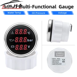 52mm 3 In 1 Water Temperature Oil Pressure Voltmeter With Alarm Gauge For Marine Car Boat Multi-Function Waterproof LCD Meter