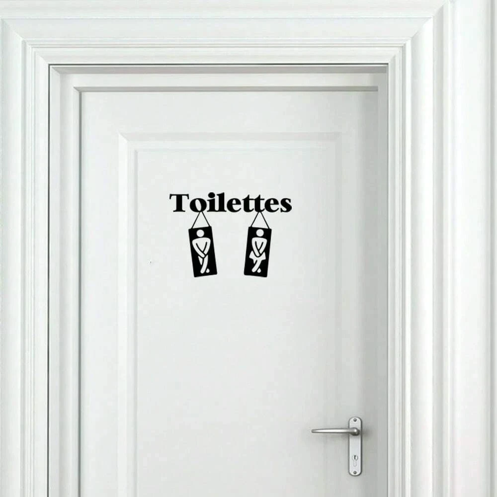 1pc French Toilet Door Sticker Suitable For Toilet, Bathroom, Home Decoration