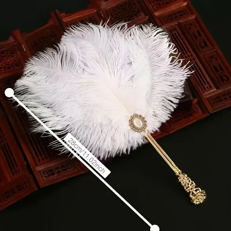 Ostrich  Fan Lolita Style Round Hand Fan Soft Plume Fan for Women Ball Dance Performance Decor