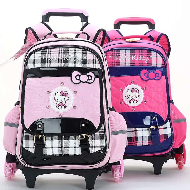 Anime Sanrios Trolley Schoolbag Hellokittys Children's Backpack Large Capacity Lightening with Wheels Water Proof Girl Gift Cute