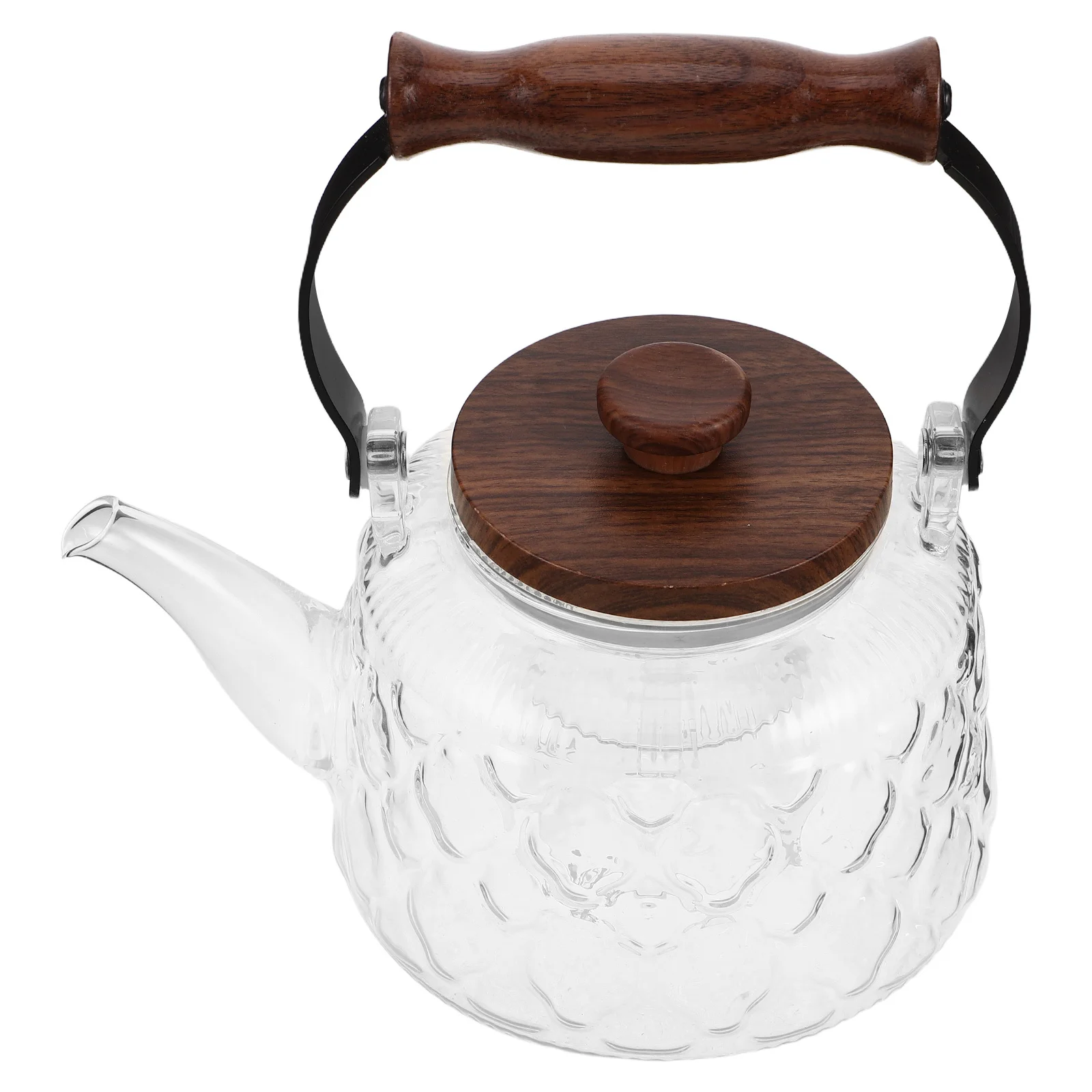 

1000ml Vintage Glass Teapot Heat Resistant Transparent Kettle Stovetop Boiling Pot Comfortable Wooden Handle for Tea Brewing