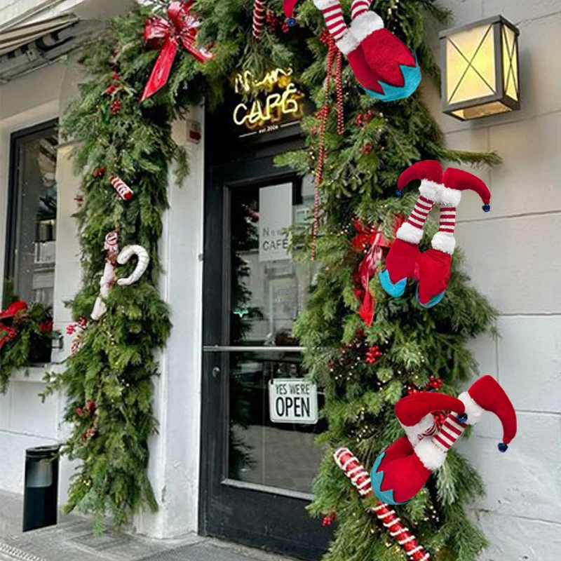 

Plush Santa Claus Elf Legs Christmas Tree Decoration Home Door Hanging Ornaments Xmas Party Gift Christmas Decorations 1pc