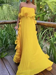 Women Elegant Strapless Sleeveless Maxi Dresses 2025 Summer Ladies Solid Backless Sexy Dress Streetwear Femme Dress Vestidos