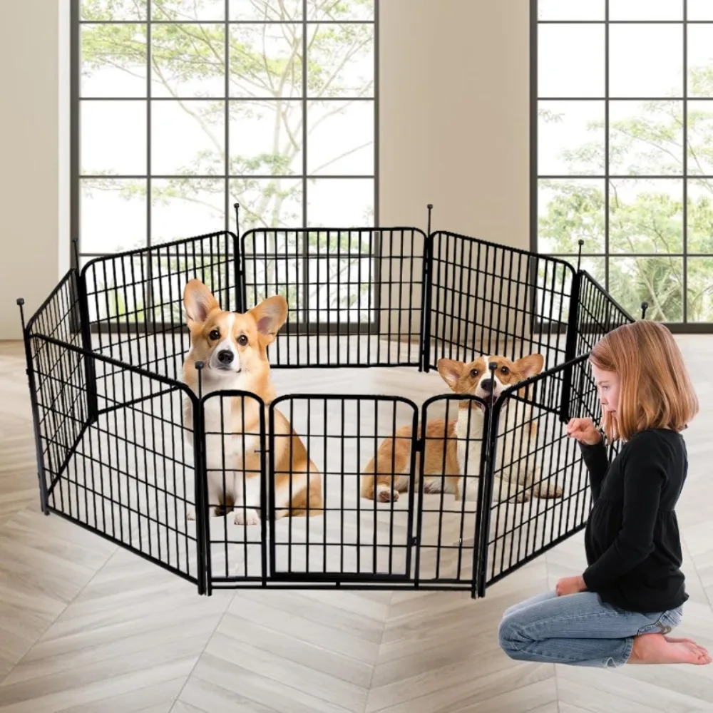 #Decorative Garden Fence with Gate 8 Panels 17.7 Ft Heavy Duty Iron Animal Barrier for Yard Pet Dog Fencing Garden Border