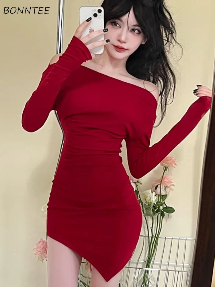Mini sukienka bodycon dla kobiet z głębokim dekoltem Sexy Irregular Fashion Ulzzang Soft Famous Lady Gentle Club Wear Chic Vestidos De Mujer