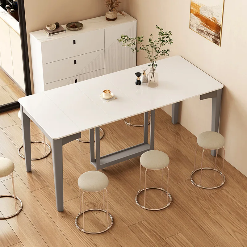 

Folding dining table retractable household small apartment dining table rock slab dining table combination solid wood thin