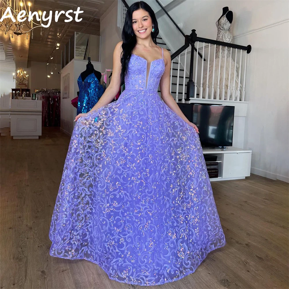 Aenyrst Spaghetti Strap Sweetheart Evening Dresses Lace A Line Prom Gowns Floor Length Birthday Party Dress Long فساتين السهرة