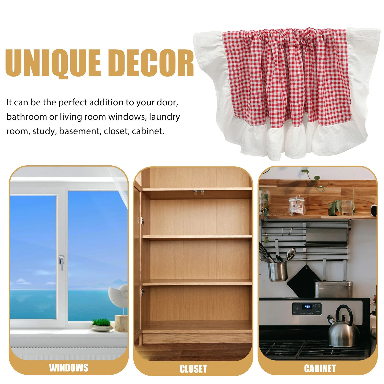 

Red White Plaid Short Curtain Polyester Kitchen Window Valance Check Curtains Bedroom Bathroom Fade Resistant Easy Wash