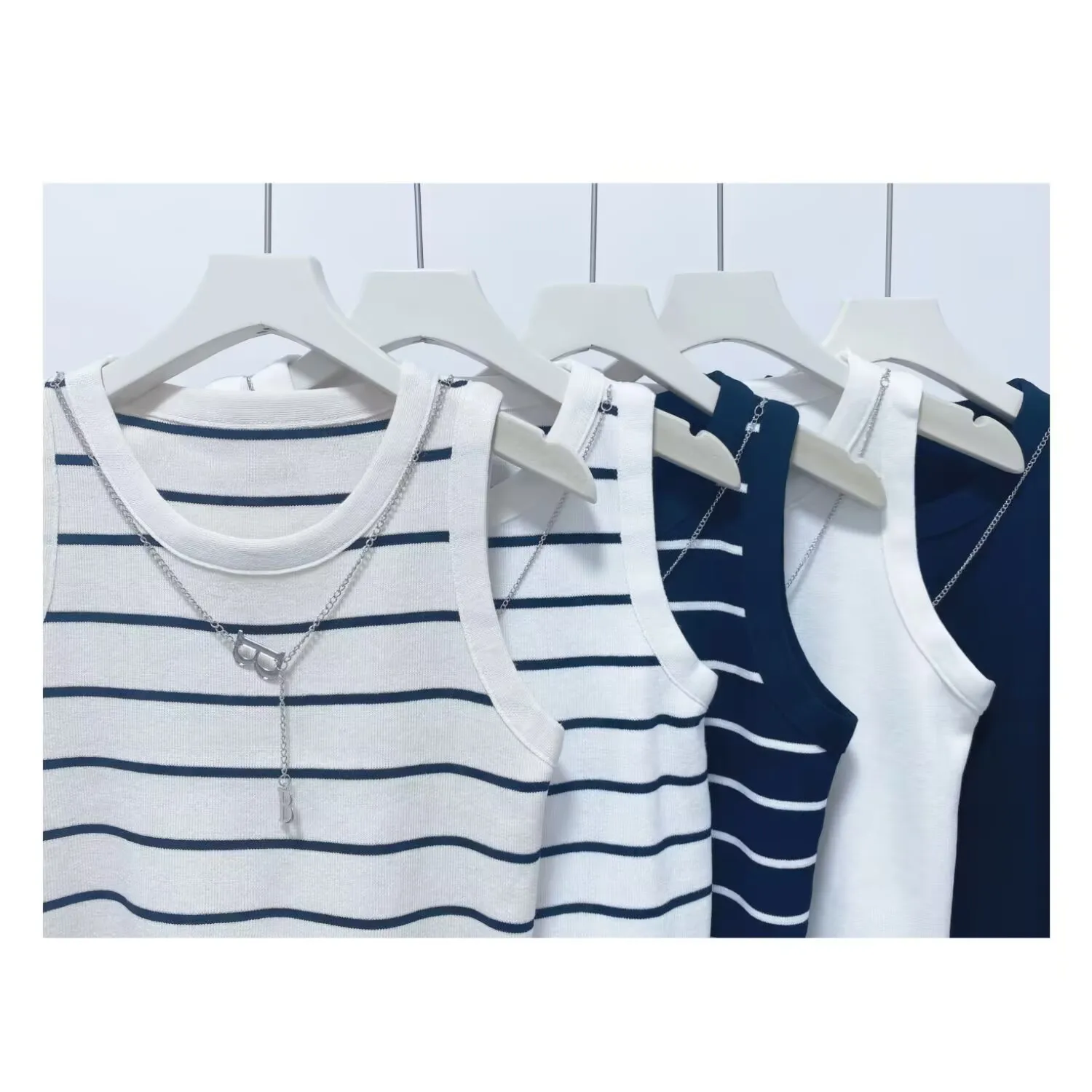 Pull rayé d'été pour femmes, gilet court, chaîne décorative, élastique, Style basique, Style collégial, haut tricoté pour les déplacements