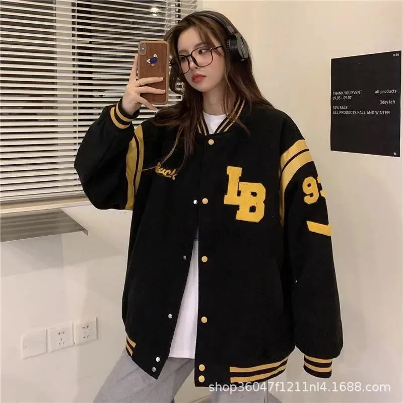 

2022 New American Retro Letter Embroidery Jackets Coats Women's Street Casual Trend Hooded Baseball Uniform Couple Loose Jacket