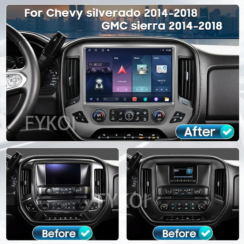 أندرويد 15 13.3 بوصة لسيارة شيفروليه سيلفرادو جي إم سي سييرا 2014-2018 شاشة كاربلاي راديو سيارة ستيريو مشغل وسائط متعددة بلوتوث نظام تحديد المواقع العالمي (GPS) #4