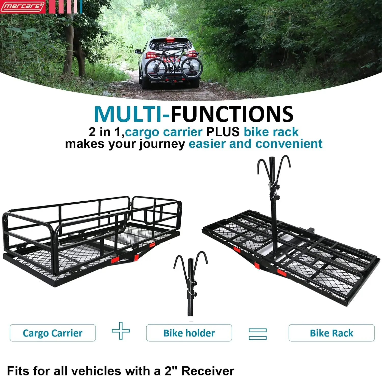 Comes with Bike Rack Fits 2 Ebike Fat-Tire Electric Bicycle with Folding Heavy Duty Trailer