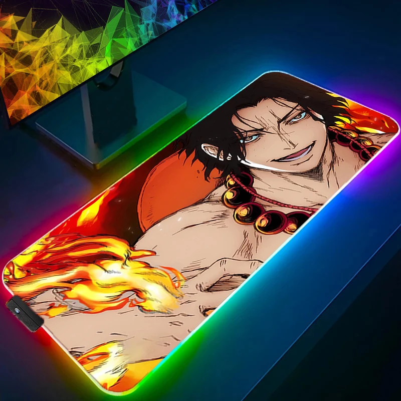 

RGB Mouse pad one Piece Portgas·D· Ace professional eSports game players Speed Lock Edge Rubber Desk LED Mousepad Keyboard Mat
