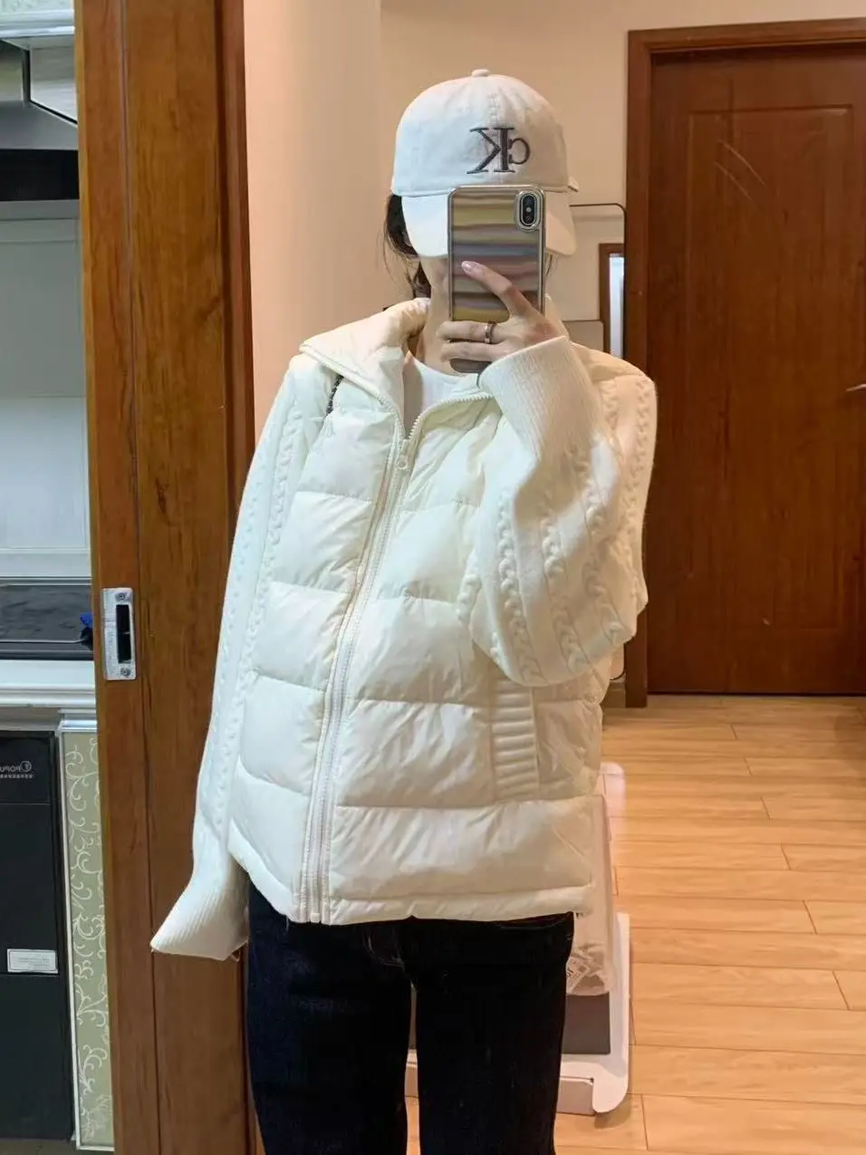 2025 Knitted Patchwork Letter Embroidery Color-Block Stand Collar Cotton Jacket for Women Winter New Loose Short Puffer Coat