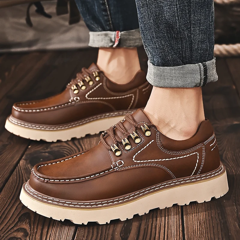 Brand's New Men's Fashionable Lace Up Thick Soled Wear-resistant Workwear Shoe Outdoor Comfortable Anti Slip Casual Sports Shoes