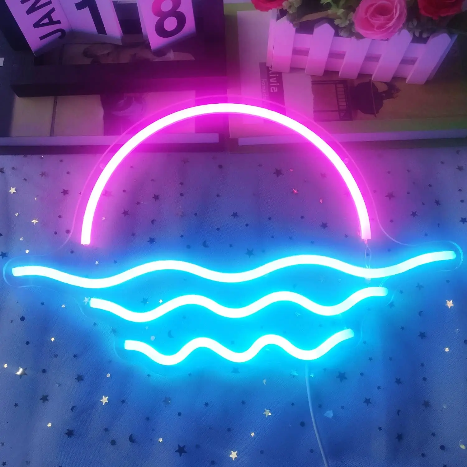 Sunset Ocean Wave Neon Sign LED Wall Art for Bedroom Living Room Home Decor Romantic Ambiance Lighting Unique Gift