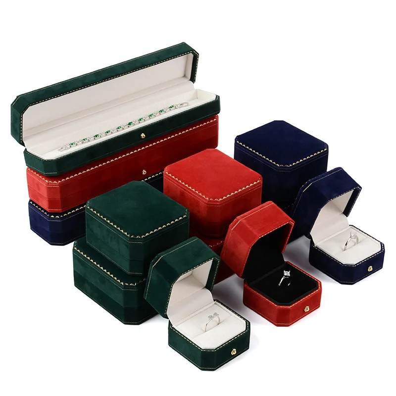 Octagon Flannelette Jewelry Box High-end Proposal Ring Box Bracelet Box Bangle Box Necklace Jewelry Case Wholesale