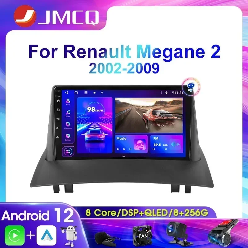 JMCQ-reproductor Multimedia con Android 12 y navegación GPS para Renault, autorradio estéreo 2DIN con 4G, reproductor de vídeo, Carplay, para