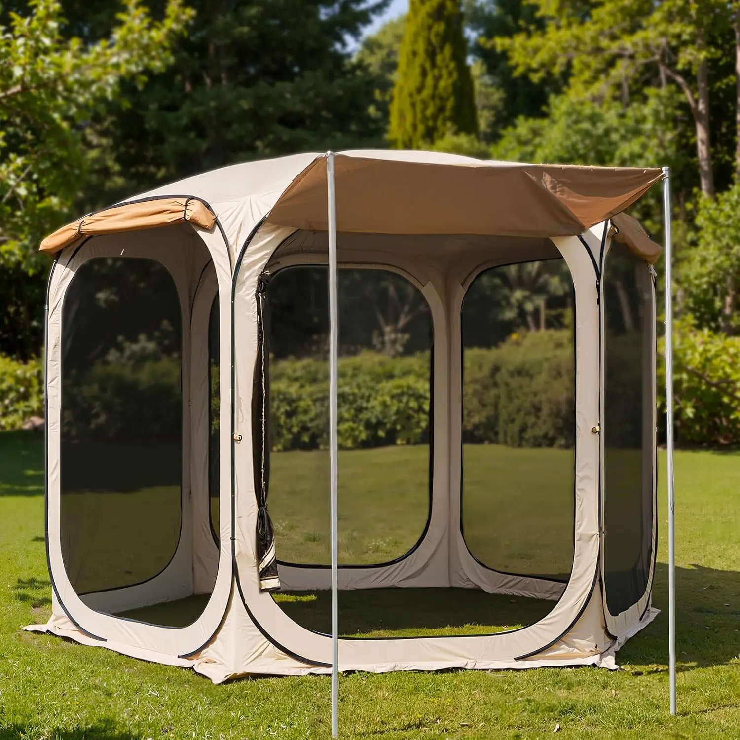 

Factory Price 12×12 FT Pop Up Canopy Tent with Mesh | Outdoor Screen House with 6 Sunshades | Instant Canopy with Portable Carry