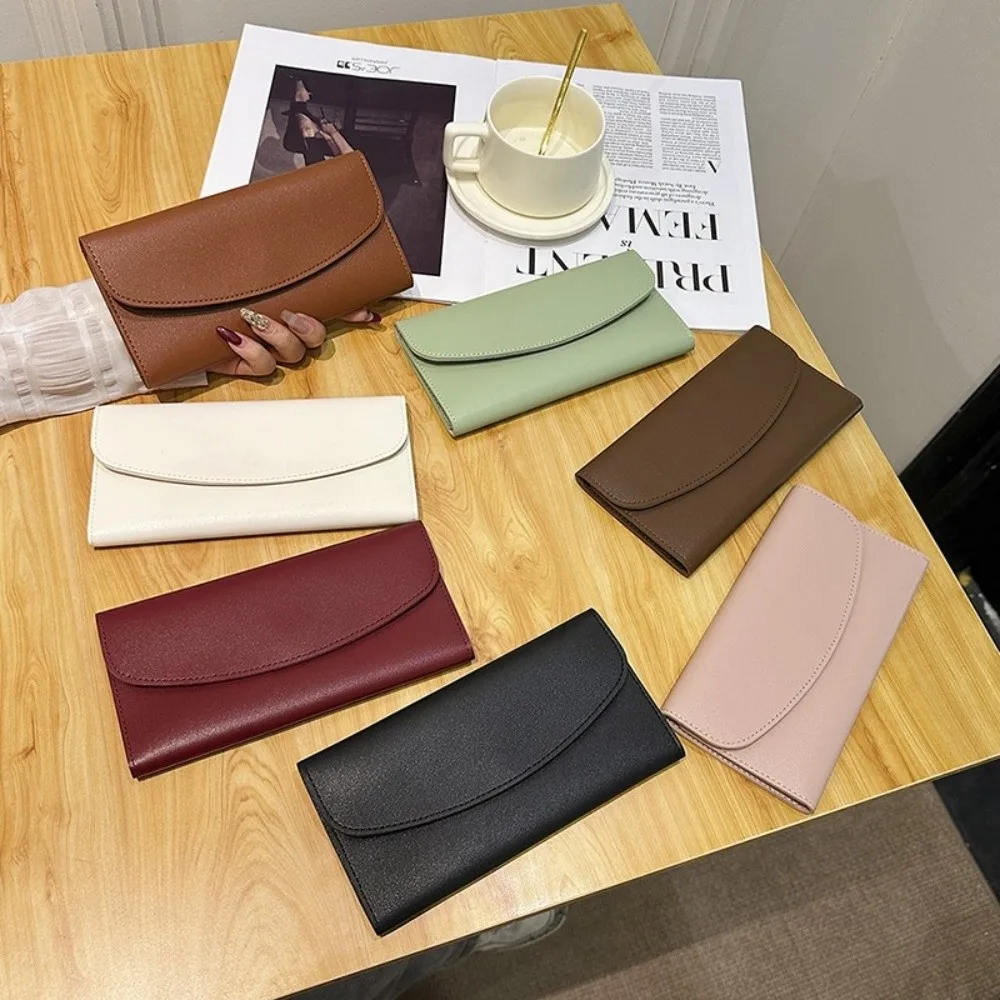 Elegant PU Leather Long Wallet Solid Color Foldable Card Holder Multi Card Slot Slim Trifold Purse for Men and Women