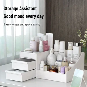 1PC White New drawer Makeup Storage Box Bedroom Dimension Plastic Shelf Cosmetic Skin Care Desktop Main Sales Makeup Support - №2